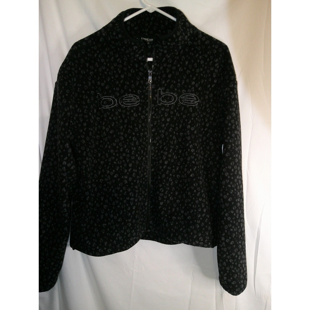 Bebe Sport Black Leopard Print Full‎ Zip Fleece Jacket - Women's Medium